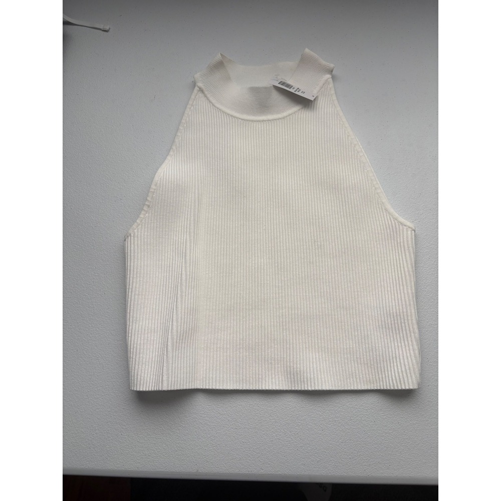 Babaton Sculpt Knit Halter Top White Blanc Mock Neck Ribbed Tank 81886 Womens L